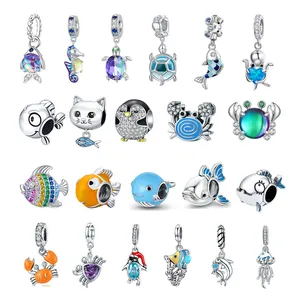 Wholesale Ocean Series Bracelets Charms Plata 925 Sterling Silver Funny Crab Amulet Pendant DIY Women's Jewelry Making