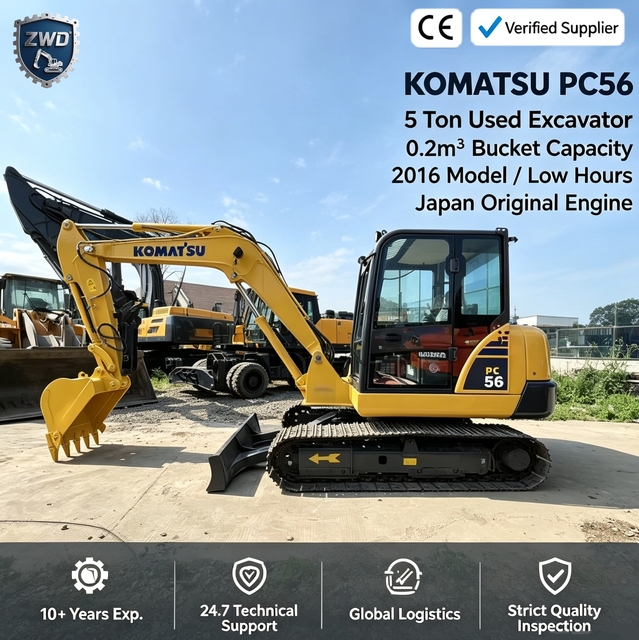 Genuine Komatsu PC56 Mini Excavator, 5-ton Small Hydraulic Excavator, Suitable for Engineering and Agricultural Use, in Stock.
