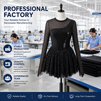 Robe de travail pour patinage artistique pour femme, à manches longues, en maille à strass et paillettes, en fibre de polyester antibactérienne, cinq couleurs unies, Ice