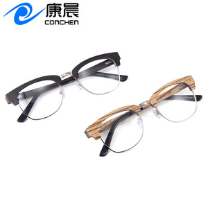 Nouvelles lunettes optiques demi-cerclées en bois avec branches en acétate et protection anti-lumière bleue pour la myopie, unisexe, taille moyenne - Product Image 5