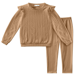 Set di abbigliamento Casual 2 pezzi in maglia a coste per bambine Pullover a maniche lunghe felpa con volant <span class=keywords><strong>Leggings</strong></span> taglie autunnali - Product Image 1