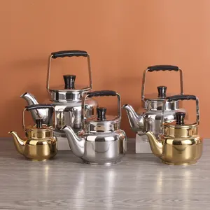 Hot Sale Luxury Stainless Steel Water Arabic Kettle Teapot Mirror Polished Dubai Golden Coffee Pot With Customized Logo Gift Box