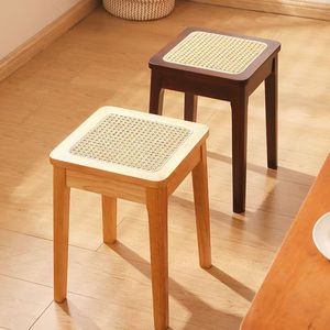 Solid Wood Rattan Stool <b>Square</b> Low Chair Household Living Room Bench Shoe Changing Seat DY561321 - Product Image 3