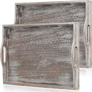 Plateau décoratif en bois en gros d'usine avec poignée découpée ensemble de <span class=keywords><strong>2</strong></span> pièces plateau de service en bois rectangulaire pour le petit déjeuner et les fruits - Product Image 3