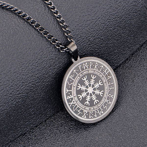Collana da <span class=keywords><strong>Uomo</strong></span> con Ciondolo Runa Vichinga di Odino in Acciaio Inox Placcato Oro 18K, Accessorio Moda Hip Hop Punk - Product Image 4