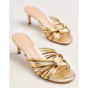 Summer Casual Strappy Stiletto <b>Heel</b> Sandals Women Open Round Toe slip on Heeled Sandals with Gold Detail and Pearl Mule Shoes - Product Image 6