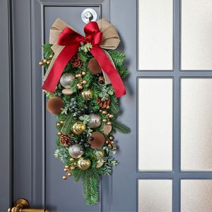 <b>Christmas</b> decorations upside down <b>tree</b> <b>Christmas</b> wreath with lights door hanging creative holiday scene layout rattan ring <b>wall</b> - Product Image 4