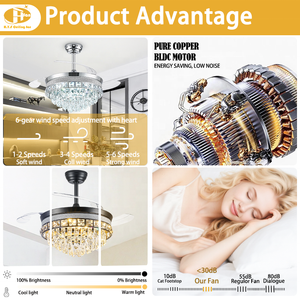 Lustre en cristal de luxe, <span class=keywords><strong>luminaire</strong></span> de plafond à pales rétractables en PC, dimmable, à courant continu, <span class=keywords><strong>avec</strong></span> télécommande pour salon et villa - Product Image 5