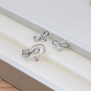 DIY Accessories Set S925 Silver Pendant Earnail <b>Ring</b> Bow with Pearl <b>Jade</b> Agate Empty Tray-1365 Fashion Jewelry Set - Product Image 3