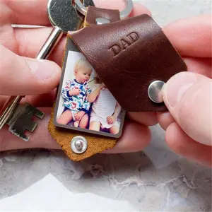 Porte-clés en cuir avec Logo personnalisé en cuir de vache véritable, porte-clés Photo, cadeaux d'affaires