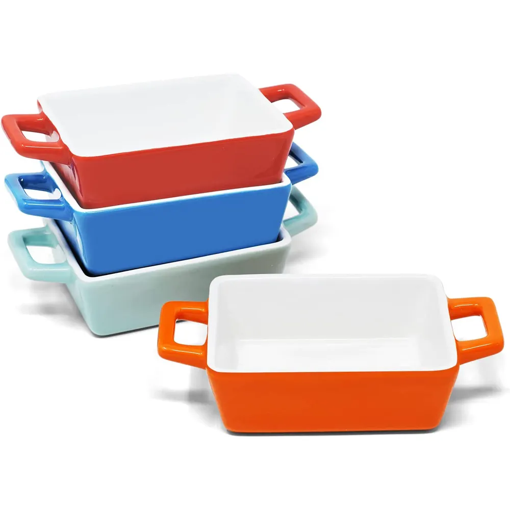 Mini Rectangular Ceramic Baking Dish Set Of 4 Personal OEM Customizable Bakeware Set for Lasagna Children Dinner Cooking