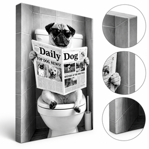 Tableau mural en toile amusant avec Pug pour <span class=keywords><strong>la</strong></span> salle de bain, noir et blanc, décoration intérieure, échantillons OEM ODM prêts en moins d'une journée - Product Image 2