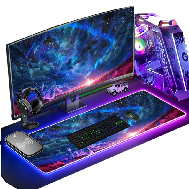 Custom Logo Large RGB Computer Keyboard Mouse Pad Wireless Charging Rgb Gaming Mouse Pad for Laptop Desk
