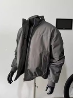 Veste de pilote d'hiver américaine décontractée pour homme, style streetwear, col montant, veste de baseball, fermeture éclair courte sur le devant, veste de baseball surdimensionnée