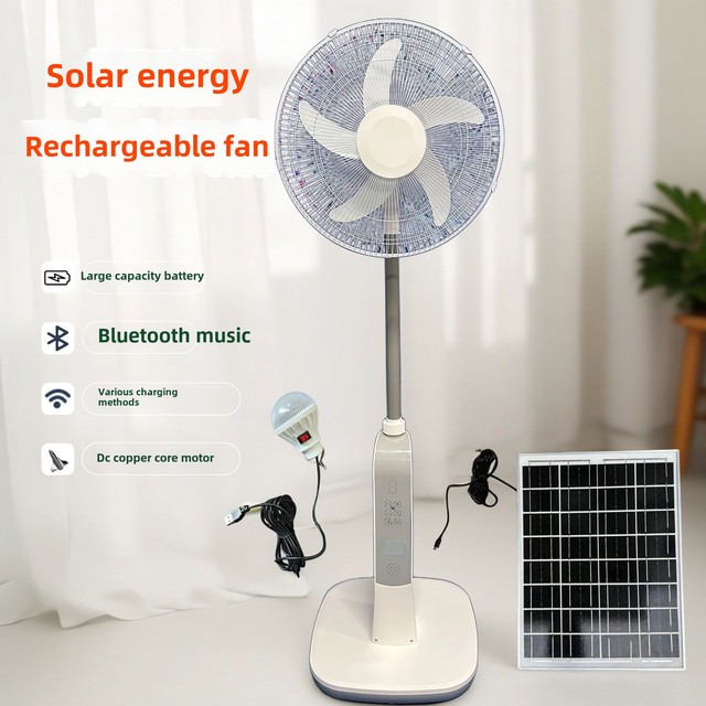 Hot Sale 16-Inch Home Floor Fan Large Capacity Lithium Battery Solar DC Charging Music Brushless Motor Electric Made Plastic
