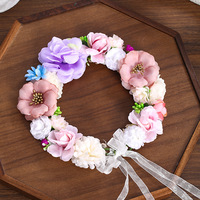 Couronne de fleurs artificielles pour mariée, bandeau floral pour cheveux, mariage, fiançailles, anniversaire, guirlande de ruban pour fille
