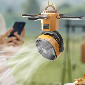 Portable Camping Fan F6611 with Solar Engine <b>Rechargeable</b> Ceiling Fan with <b>Light</b> Foldable Oscillating 4 Wind Speed Brushless - Product Image 4