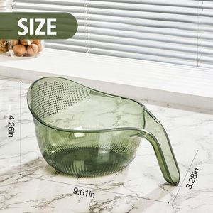 Multifunctional Plastic Drain Bowl <b>With</b> Handle Kitchen Transparent Kitchen Rice Fruit Vegetable Noodle Drainage Basket - Product Image 3