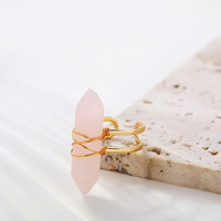 Bagues de luxe pour femmes, plaquées or, tendance, avec colonne hexagonale, pierres naturelles d'améthyste et de quartz clair, pour la création de bijoux DIY