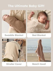 Serviette <span class=keywords><strong>de</strong></span> <span class=keywords><strong>Bain</strong></span> à Capuche en <span class=keywords><strong>Coton</strong></span> Mousseline Douce pour Bébé, Respirante, Gaze 6 Couches, <span class=keywords><strong>Cape</strong></span> Ultra Absorbante et Séchage Rapide pour Nouveau-né, Ensemble pour Garçons - Product Image 5