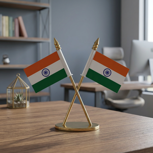 Bandera Doble Nacional de la India de Latón, Rectangular, de Alta Calidad, Decoración Moderna para Mesa o Escritorio, 5 Pulgadas, Hecha a Mano, para el Día de la Independencia - Product Image 4