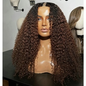 Dark Roots Balayage Châtaigne Brun 1x4 Taille U Partie Perruque <span class=keywords><strong>Cheveux</strong></span> Humains <span class=keywords><strong>pour</strong></span> Femmes <span class=keywords><strong>Crépus</strong></span> Bouclés V Partie Perruque <span class=keywords><strong>Cheveux</strong></span> Humains Sans Colle Avec Clip - Product Image 2