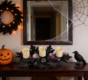 Centro de Mesa de Plástico con Forma de Calabaza de Halloween LANJO con Portavelas LED a Pilas, Decoración Negra para Interiores - Product Image 6