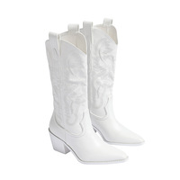 Bottes mi-hautes pour femmes grandes tailles, chaussures à talons bas, bottes hautes, chaussures blanches
