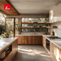 Armoire de cuisine Alland de qualité supérieure, style ferme moderne, en placage de chêne avec finition mélamine et étagères ouvertes pour maison personnalisée et chaleureuse