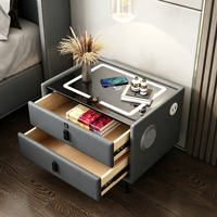 Table de chevet intelligente en bois avec lumière LED, port USB, charge sans fil, verrouillage par empreinte digitale, 2 tiroirs, haut-parleur Bluetooth - Moderne pour chambre à coucher et hôtel