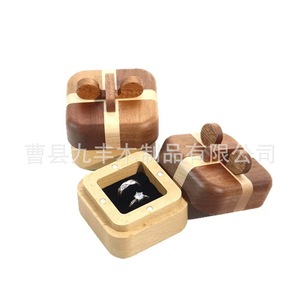 Boîte à bijoux en bois, boîte de rangement carrée pour bagues, boîte cadeau couverte pour le rangement des bijoux - Product Image 4