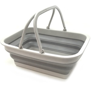 Foldable Wash Basin Outdoor Plastic Picnic Storage Basket Custom Silicon Collapsible Basket Tub Basin Bucket