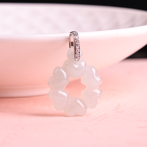 Pendentif couronne de fleurs en jade blanc naturel, pendentif en argent sterling 925, pendentif en jadéite, bijoux porte-bonheur en jade, cadeau pour femmes - Product Image 1