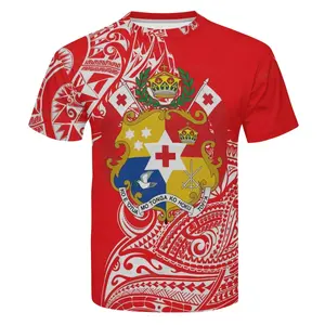 Qualité Tonga conception hommes grand 5XL T-shirt personnalisé polynésien Tribal à manches courtes chemise décontractée en gros