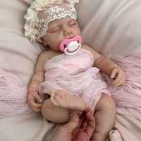 18 Zoll Lebensechte Exquisite Kleinkind-Puppe mit Geschlossenen Augen und Offenem Mund, Anatomisch Korrekte Mädchen-LouLou-Puppe mit Vollsilikon-Körper, Reborn-Baby