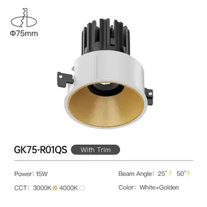 XRZLux 15W Dimmable CCT Change Led Smart Recessed Downlight Anti Glare ETL LED Ceiling Dimmable Spotlight Hotel COB Spot Light