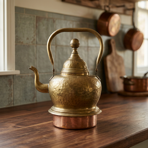 Vintage Brass Tea <b>Kettle</b> With Lid Metal Handle Water Pot Decorative Kitchenware - Product Image 3
