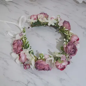 Phụ Nữ Cô Dâu Thanh Lịch Hoa Hồng Vương Mão Đám Cưới Mũ Nón Tiaras Hoa Headband Tóc Vòng Hoa Cho Các Hoạt Động Đảng Mũ Nón