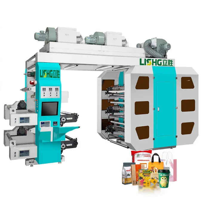 고속 6 컬러 스택 벨트 플라스틱 필름 종이 패키지 가방 롤 롤 flexographic 프린터 포장 인쇄 기계
