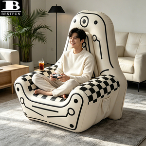 Fauteuil de jeu gonflable confortable, canapé-lit d'appoint à motif damier avec poche latérale pour chambre à coucher et mobilier de détente pour adultes - Product Image 6