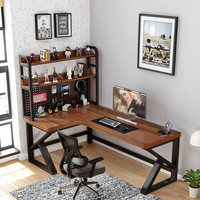 Bureau d'ordinateur moderne en bois massif à double coin et étagère de bureau à domicile Table de bureau intégrée pour étudiants Esports Players