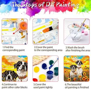 Kit <span class=keywords><strong>de</strong></span> <span class=keywords><strong>Pintura</strong></span> por Números para Adultos, Diseño Floral <span class=keywords><strong>de</strong></span> Cachorros, <span class=keywords><strong>Campo</strong></span> <span class=keywords><strong>de</strong></span> <span class=keywords><strong>Girasoles</strong></span> al Atardecer, Dos Perros con Manchas, <span class=keywords><strong>Pintura</strong></span> al Óleo sobre Lienzo DIY <span class=keywords><strong>de</strong></span> Songwoo - Product Image 5