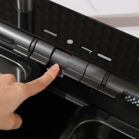 Évier cascade multifonctionnel intelligent avec sept touches piano, en acier inoxydable PVD noir nid d'abeille, évier de travail fait main