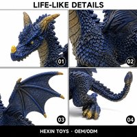 Dragon bleu-or en PVC écologique 11,8x7,5x8,1 CM avec ailes, sculpture peinte à la main, parfait pour la décoration de bureau