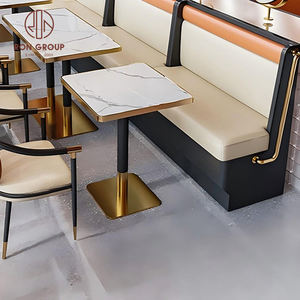 Ensemble de mobilier de restaurant moderne, canapé d'angle beige avec garniture orange, table ronde en marbre et chaises <span class=keywords><strong>à</strong></span> coussin beige pour café - Product Image 4