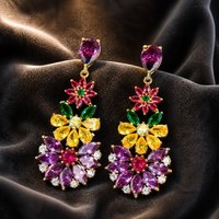 Anting-anting kancing berbahan tembaga berkualitas tinggi berlapis emas asli, desain daun bunga zircon, tren 2026, untuk wanita sebagai hadiah ulang tahun