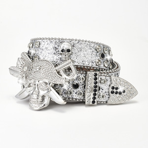 Nuova cintura retrò Bling Bling BB Simon con cinturino in pelle di diamante con fibbia con teschio cintura di strass da donna con cintura da Cowboy occidentale - Product Image 6
