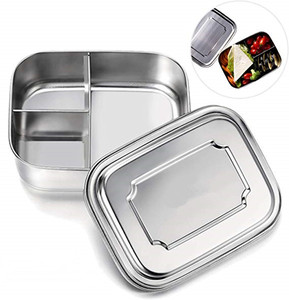 Stainless Steel Bento Lunch Box Containers with 3 Compartments Metal Lunch Box for Kids or Adults