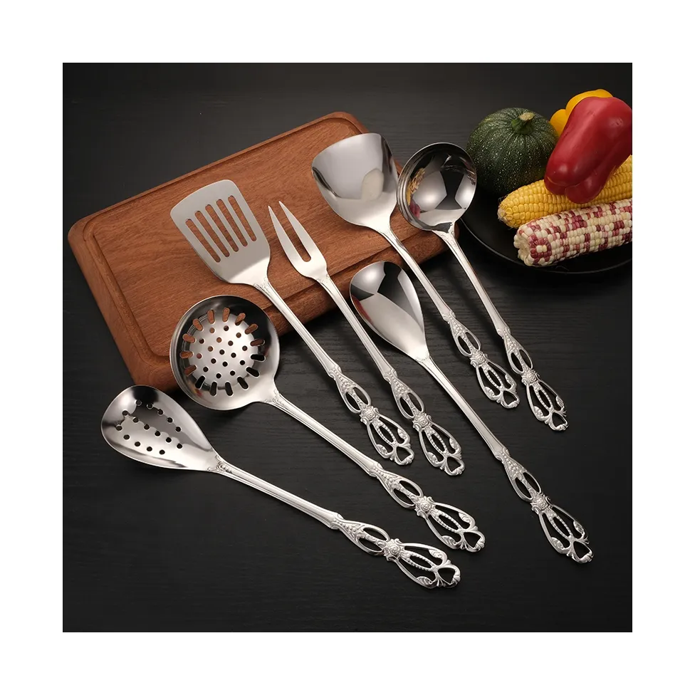 Amazon Offre Spéciale Cour Style 7 pièces ustensiles de cuisine Occidentale En Acier Inoxydable Accessoires De Cuisine Outils Pratique Ustensiles De Cuisine Ensemble