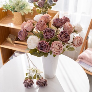ดอกกุหลาบประดิษฐ์ CallaFloral ก้านเดี่ยว ขอบสีไหม้สไตล์ INS สำหรับตกแต่งงานแต่งงาน ตกแต่งบ้าน งานฝีมือดอกไม้ - Product Image 1